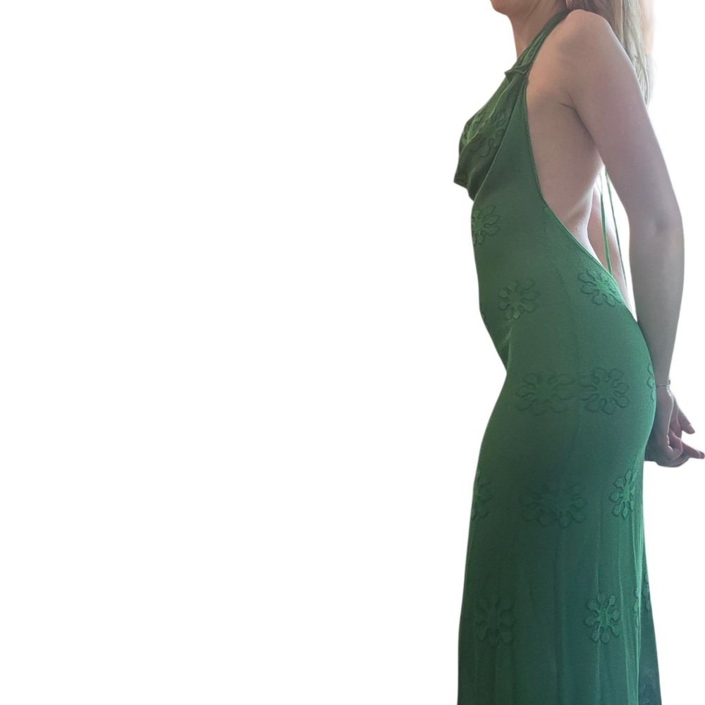 Asta Resort Klara Dress Emerald Green Floral Knit Halter Cowl Maxi Small - Picture 4 of 6